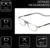 Frame Dimensions View of Calabria SP03 Snap Magnetic Reading Glasses Blue Light Crystal Grey Adjustable Temples Around the Neck Hanging Readers