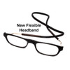 Flexible Headband Illustration View of Snap Magnetic C1 Unisex Oval Designer Reading Glasses in Gloss Black Silver 52mm