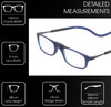 Frame Dimensions View of Calabria SP03 Snap Magnetic Reading Glasses Crystal Blue Front Connect Adjustable Temples Around Neck Hanging Readers