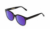 Profile View of BCBG BAR104BL Unisex Panthos Polarized Sunglasses in Black Silver 52mm with Purple Mirror Lenses