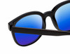 Close Up View of BCBG BAR104BL Designer Polarized Sunglasses with Custom Cut Blue Mirror Lenses in Gloss Black Silver Unisex Panthos Full Rim Acetate 52 mm