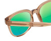 Close Up View of BCBG BAR104BL Designer Polarized Reading Sunglasses with Custom Cut Powered Green Mirror Lenses in Nude Brown Crystal  Unisex Panthos Full Rim Acetate 52 mm