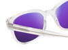 Close Up View of BCBG BAR104BL Unisex Pantho Polarized Sunglasses in Clear Crystal 52mm with Purple Mirror Lenses