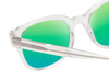 Close Up View of BCBG BAR104BL Designer Polarized Reading Sunglasses with Custom Cut Powered Green Mirror Lenses in Clear Crystal Glitter Unisex Panthos Full Rim Acetate 52 mm