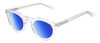 Profile View of Reptile Malayemys Designer Polarized Sunglasses with Custom Cut Blue Mirror Lenses in Clear Crystal Ladies Panthos Full Rim Acetate 44 mm