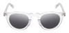 Front View of Reptile Malayemys Designer Polarized Sunglasses with Custom Cut Smoke Grey Lenses in Clear Crystal Ladies Panthos Full Rim Acetate 44 mm