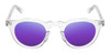 Front View of Reptile Malayemys Women's Designer Polarized Sunglasses Clear Crystal 44mm 4 Opt with Custom Cut Silver Mirror Lenses