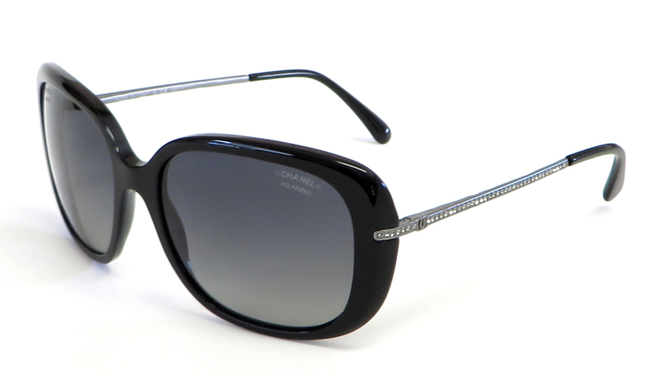 Chanel Designer Polarized Sunglasses 5293 in Black & Silver with Swarovski  Cryst