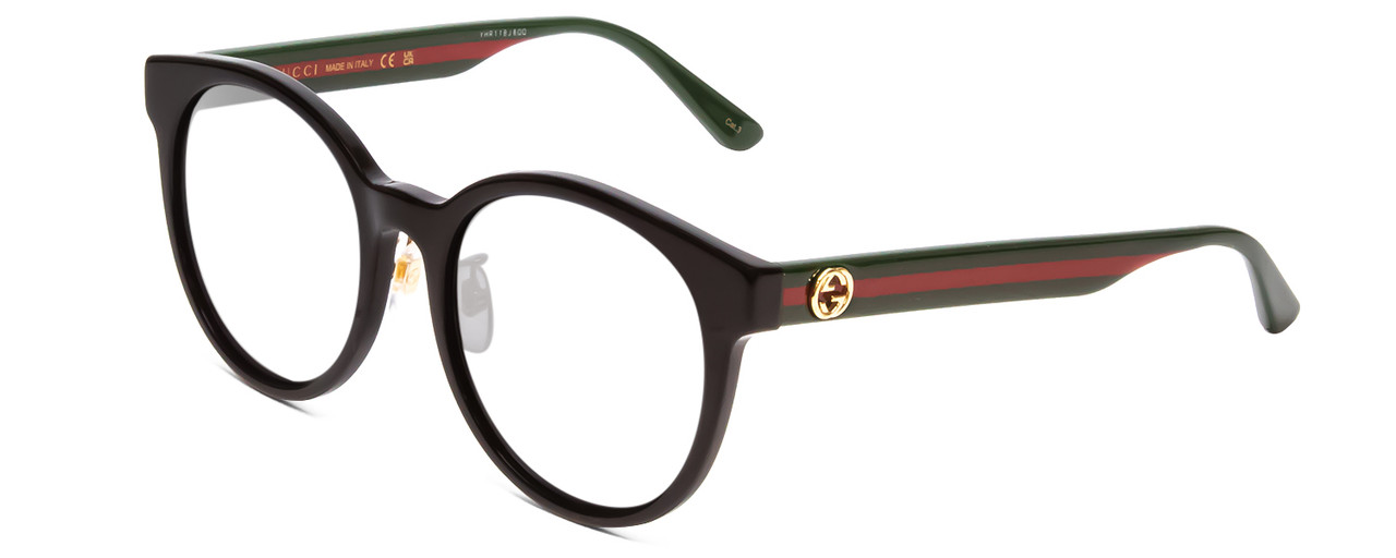 GUCCI GG0416SK Designer Reading Glasses Gloss Black Red Stripe Green Gold  Round - Speert International