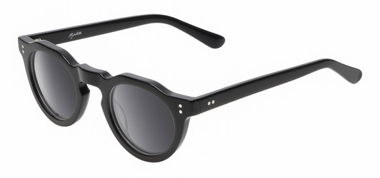 Profile View of Reptile Malayemys Designer Polarized Sunglasses with Custom Cut Smoke Grey Lenses in Gloss Black Ladies Panthos Full Rim Acetate 44 mm