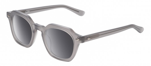 Profile View of Reptile Liaochelys Designer Polarized Sunglasses with Custom Cut Smoke Grey Lenses in Smoke Grey Crystal Silver Unisex Panthos Full Rim Acetate 48 mm