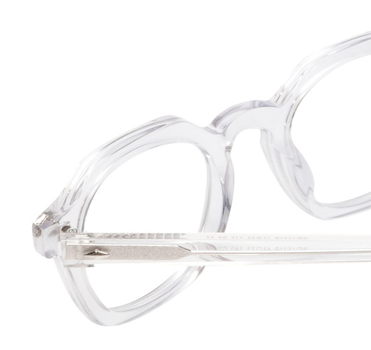 Close Up View of Reptile Liaochelys Unisex Designer Reading Glasses in Clear Crystal Silver 48 mm
