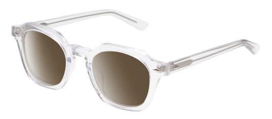 Profile View of Reptile Liaochelys Designer Polarized Sunglasses with Custom Cut Amber Brown Lenses in Clear Crystal Silver Unisex Panthos Full Rim Acetate 48 mm