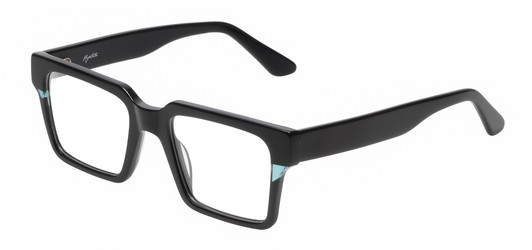 Profile View of Reptile Leatherback Designer Single Vision Prescription Rx Eyeglasses in Gloss Black Crystal Blue Unisex Rectangular Full Rim Acetate 52 mm