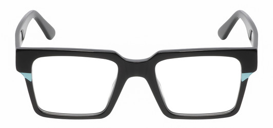 Front View of Reptile Leatherback Designer Single Vision Prescription Rx Eyeglasses in Gloss Black Crystal Blue Unisex Rectangular Full Rim Acetate 52 mm