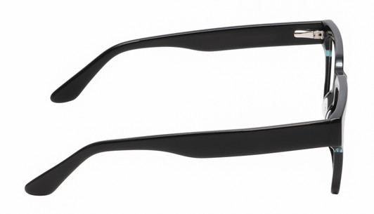 Side View of Reptile Leatherback Designer Blue Light Blocking Eyeglasses in Gloss Black Crystal Blue Unisex Rectangular Full Rim Acetate 52 mm