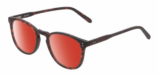 Profile View of Reptile Larachelus Designer Polarized Sunglasses with Custom Cut Red Mirror Lenses in Matte Auburn Brown Tortoise Havana Unisex Panthos Full Rim Acetate 50 mm