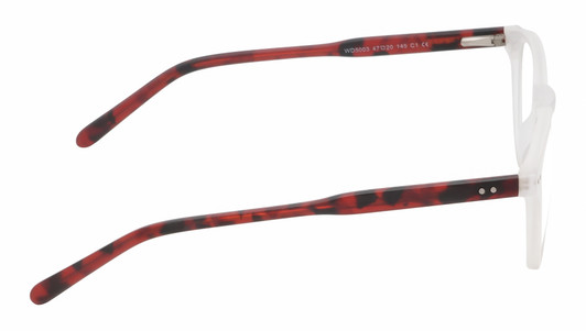 Side View of Reptile Mata Designer Progressive Lens Blue Light Blocking Eyeglasses in Matte Clear Crystal Tortoise Havana Auburn Brown Unisex Panthos Full Rim Acetate 47 mm