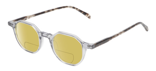 Profile View of Reptile Softshell Designer Polarized Reading Sunglasses with Custom Cut Powered Sun Flower Yellow Lenses in Smoke Grey Crystal Tortoise Havana Unisex Octagonal Full Rim Acetate 45 mm