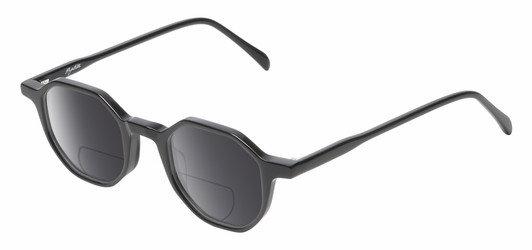 Profile View of Reptile Softshell Designer Polarized Reading Sunglasses with Custom Cut Powered Smoke Grey Lenses in Gloss Black Unisex Octagonal Full Rim Acetate 45 mm