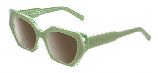 Profile View of Reptile Cryptodira Designer Polarized Reading Sunglasses with Custom Cut Powered Amber Brown Lenses in 3-Tone Green Crystal Ladies Butterfly Full Rim Acetate 55 mm