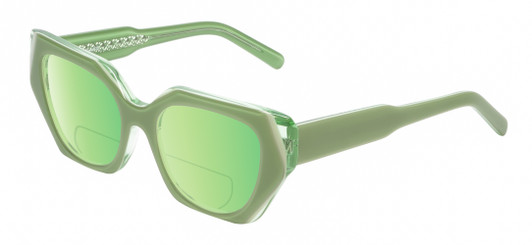 Profile View of Reptile Cryptodira Designer Polarized Reading Sunglasses with Custom Cut Powered Green Mirror Lenses in 3-Tone Green Crystal Ladies Butterfly Full Rim Acetate 55 mm