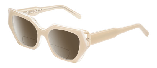 Profile View of Reptile Cryptodira Designer Polarized Reading Sunglasses with Custom Cut Powered Amber Brown Lenses in Beige Brown White Clear Crystal Layer Ladies Butterfly Full Rim Acetate 55 mm