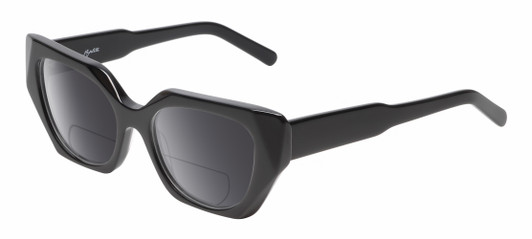 Profile View of Reptile Cryptodira Designer Polarized Reading Sunglasses with Custom Cut Powered Smoke Grey Lenses in Gloss Black Ladies Butterfly Full Rim Acetate 55 mm