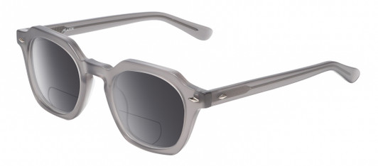 Profile View of Reptile Liaochelys Designer Polarized Reading Sunglasses with Custom Cut Powered Smoke Grey Lenses in Smoke Grey Crystal Silver Unisex Panthos Full Rim Acetate 48 mm