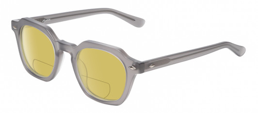 Profile View of Reptile Liaochelys Designer Polarized Reading Sunglasses with Custom Cut Powered Sun Flower Yellow Lenses in Smoke Grey Crystal Silver Unisex Panthos Full Rim Acetate 48 mm