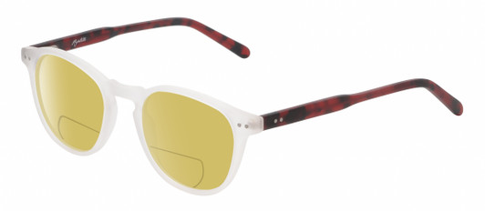 Profile View of Reptile Mata Designer Polarized Reading Sunglasses with Custom Cut Powered Sun Flower Yellow Lenses in Matte Clear Crystal Tortoise Havana Auburn Brown Unisex Panthos Full Rim Acetate 47 mm