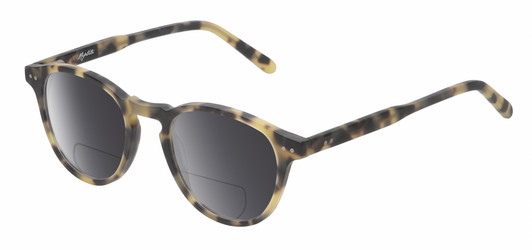 Profile View of Reptile Mata Designer Polarized Reading Sunglasses with Custom Cut Powered Smoke Grey Lenses in Matte Tokyo Tortoise Havana Brown Yellow Unisex Panthos Full Rim Acetate 47 mm