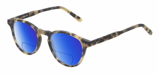 Profile View of Reptile Mata Designer Polarized Reading Sunglasses with Custom Cut Powered Blue Mirror Lenses in Matte Tokyo Tortoise Havana Brown Yellow Unisex Panthos Full Rim Acetate 47 mm