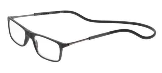 Profile View of Calabria SP02 Snap Magnetic Reading Glasses Black Front Connect Adjustable Temples Eyeglass Around Neck Hanging Readers