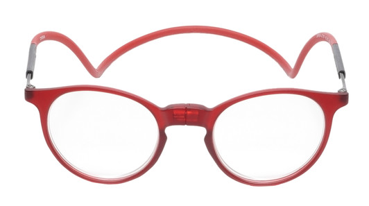 Front View of Calabria SP04 Snap Magnetic Reading Glasses Crystal Red Front Connect Adjustable Temples Around Neck Hanging Readers