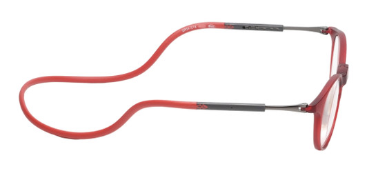 Side View of Calabria SP04 Snap Magnetic Reading Glasses Crystal Red Front Connect Adjustable Temples Around Neck Hanging Readers