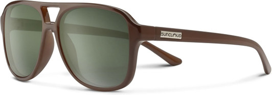 Profile View of Suncloud Sandy Polarized Pilot Style Classic Retro Sunglasses Unisex Acetate 57mm in Cedar Brown & Gray Green