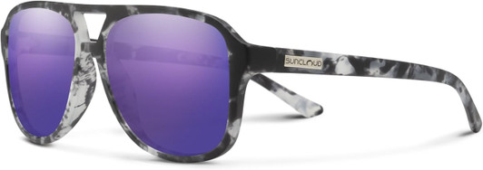 Profile View of Suncloud Sandy Polarized Pilot Style Classic Retro Sunglasses Unisex Acetate 57mm in Matte Ice Tortoise & Purple Mirror