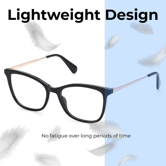Lightweight Construction Illustration of Max&Co MO5051-001 Designer Bi-Focal Prescription Rx Eyeglasses in Gloss Black Rose Gold Ladies Cat Eye Full Rim Acetate 51 mm