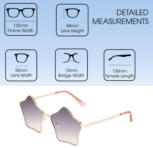 Dimensions and Measurements Illustration of Guess Factory GF4012 Women's Star Full Rim Designer Sunglasses in Shiny Rose Gold/Bordeaux Red Gradient 55mm