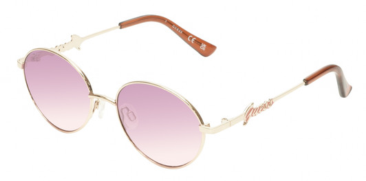 Profile View of Guess Factory GF4014 Women's Oval Full Rim Designer Sunglasses in Rose Gold/Violet Purple Mirror Gradient 50mm