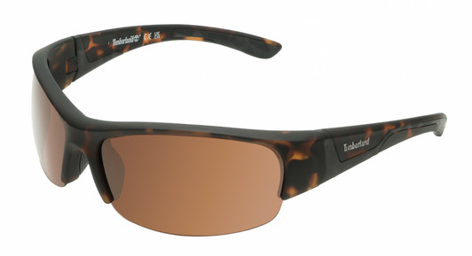 Profile View of Timberland TB7232 Unisex Oval Semi-Rimless Designer Sunglasses in Dark Havana Tortoise/Brown Polarized 76mm