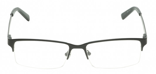 Front View of Harley-Davidson HD0766 Designer Reading Eye Glasses with Custom Cut Powered Lenses in Shiny Black Unisex Rectangular Semi-Rimless Stainless Steel 57 mm