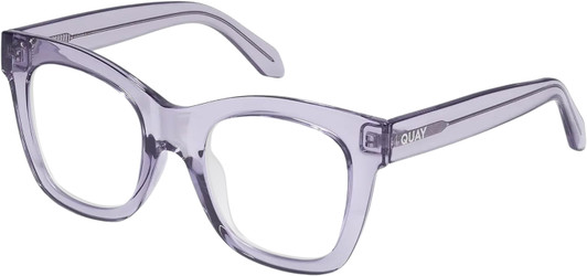 Profile View of QUAY Australia After Hours Designer Reading Eye Glasses with Custom Cut Powered Lenses in Sweet Pea Lilac Ladies Cat Eye Full Rim Acetate 51 mm