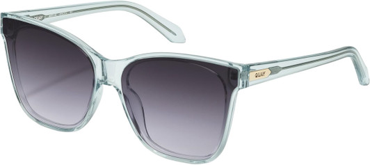 Profile View of QUAY Australia After Party Square Sunglasses in Clear Aqua Blue/Smoke Grey 66 mm