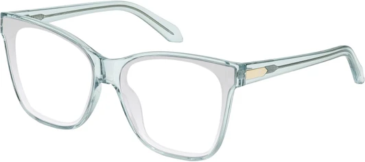 Profile View of QUAY Australia After Party Designer Reading Eye Glasses in Clear Aqua Blue Ladies Square Full Rim Acetate 66 mm