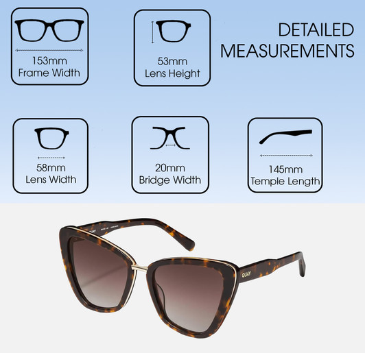 Dimensions and Measurements Illustration of QUAY Australia All Talk Women's Cat Eye Full Rim Designer Reading Glasses in Brown Tortoise 58mm Custom L&R Lens