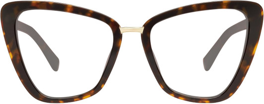 Front View of QUAY Australia All Talk Designer Single Vision Prescription Rx Eyeglasses in Brown Tortoise Ladies Cat Eye Full Rim Acetate 58 mm