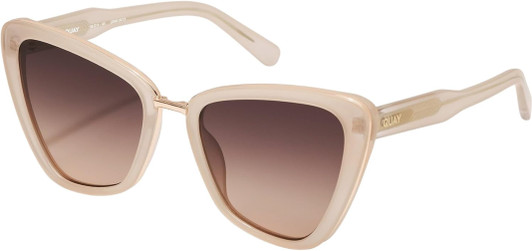 Profile View of QUAY Australia All Talk Womens Cat Eye Designer Sunglasses Bone White/Brown 58mm