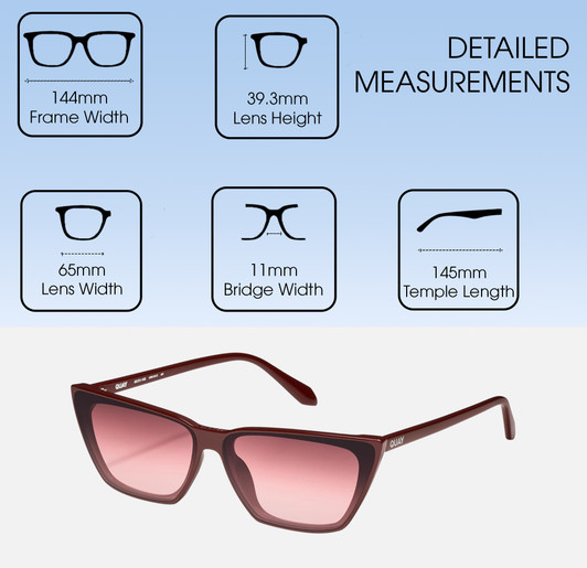 Dimensions and Measurements Illustration of QUAY Australia Bad Habit Designer Reading Glasses Oxblood Red Cat Eye 65mm